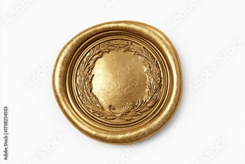 Gold circular wax seal with ornate design