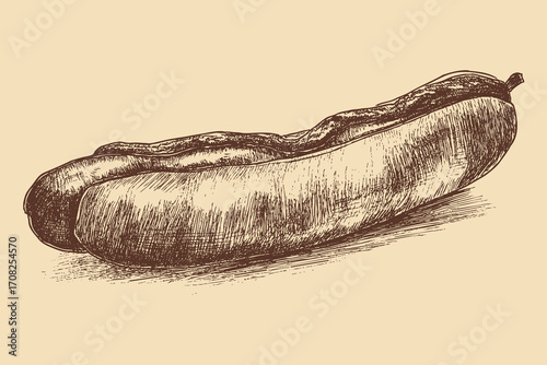 Hot Dog illustration in a vintage style. This vector illustration can be used in any size you like for advertising, logos, and other work.