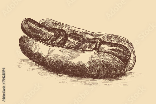 Hot Dog illustration in a vintage style. This vector illustration can be used in any size you like for advertising, logos, and other work.