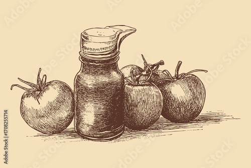 Ketchup illustration in a vintage style. This vector illustration can be used in any size you like for advertising, logos, and other work.