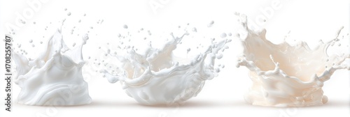 Three milk splashes against a white background