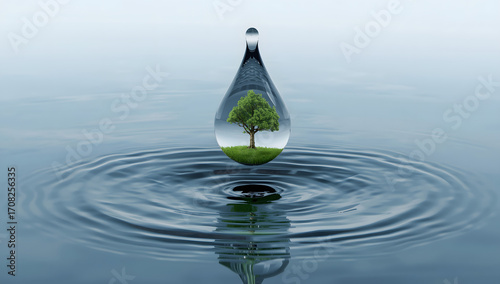 Tree Inside Water Drop with Ripple Effect