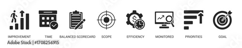 Performance Management Glyph Icon Set. Vector Illustration Concept With Some Icons. Designed In Glyph Style