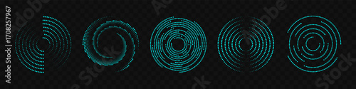 Set of speed dotted lines vector icons. Halftone circle graphic elements for design