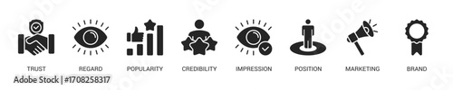 Reputation Management Glyph Icon Set. Vector Illustration Concept With Some Icons. Designed In Glyph Style