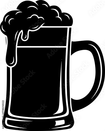 Beer mug icon vector illustration. Classic frothy beer glass symbol for bar, pub, brewery, Oktoberfest, or beverage design