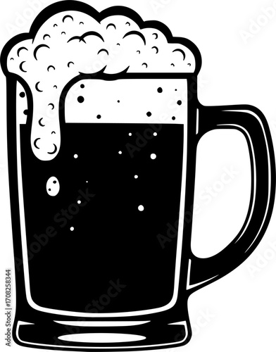 Beer mug icon vector illustration. Classic frothy beer glass symbol for bar, pub, brewery, Oktoberfest, or beverage design