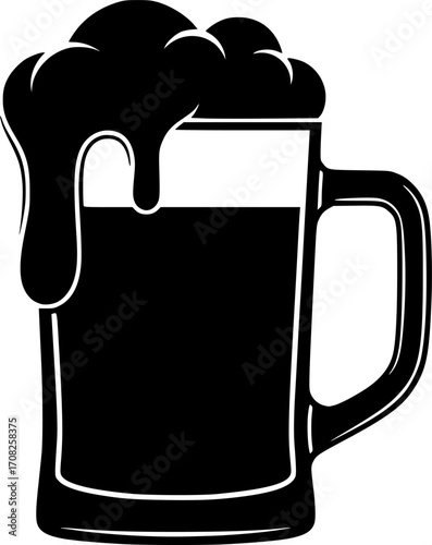 Beer mug icon vector illustration. Classic frothy beer glass symbol for bar, pub, brewery, Oktoberfest, or beverage design