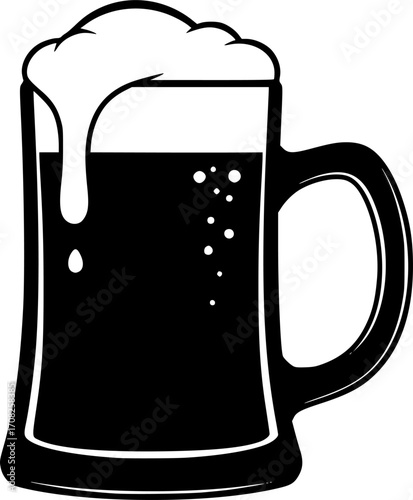 Beer mug icon vector illustration. Classic frothy beer glass symbol for bar, pub, brewery, Oktoberfest, or beverage design