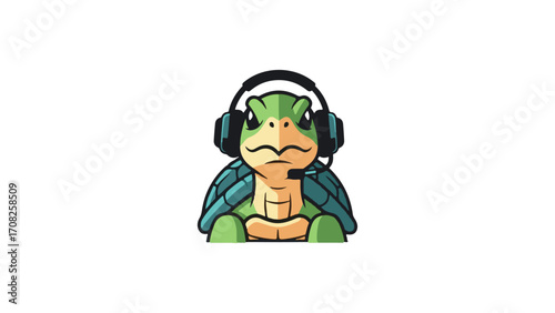 Gaming Turtle Mascot Wearing Headset with Microphone
