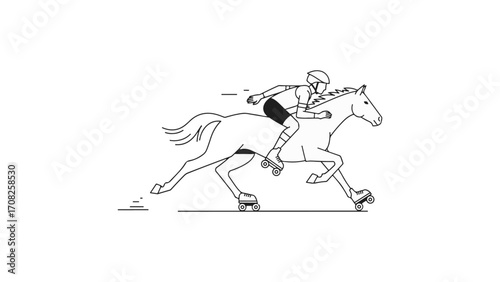 Fast-paced equestrian and rollerblading sport fusion concept