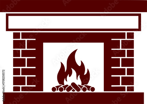 Cozy brick fireplace illustration with glowing fire warm hearth home decor vector graphic vector
