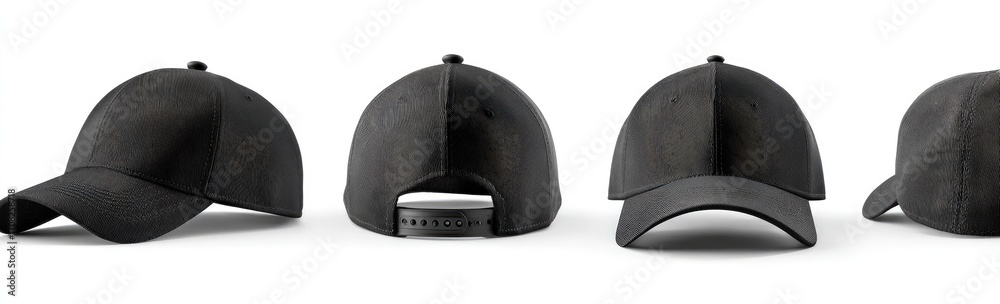 Obraz premium Four views of a black baseball cap (9)