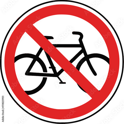 No cycling sign vector illustration bicycle prohibition symbol red circle warning graphic