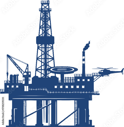 Oil rig drilling platform silhouette petroleum extraction industry energy production equipment industrial machinery icon
