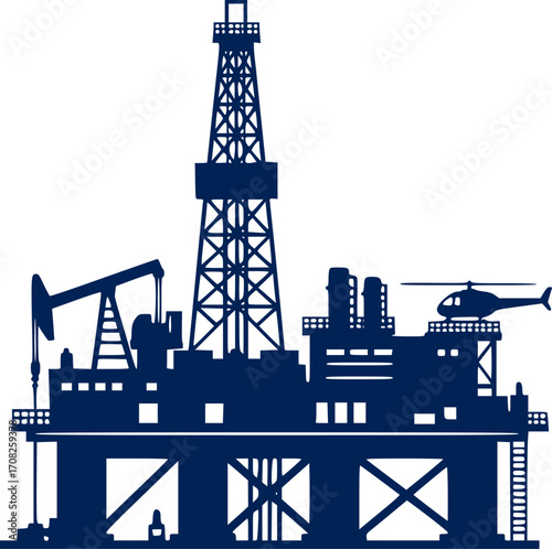 Oil rig drilling platform silhouette petroleum extraction industry energy production equipment industrial machinery icon
