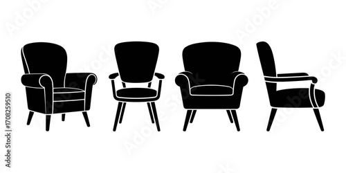 Vector illustration of retro armchairs in black silhouette style

