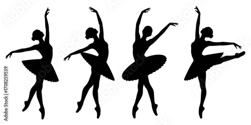 Vector illustration of ballerinas in silhouette dancing in different elegant poses
