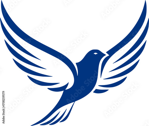 Blue abstract bird logo flying dove freedom symbol elegant wing design modern animal icon
