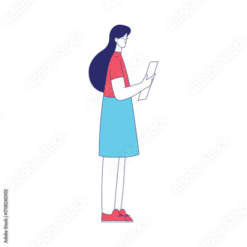 Young Woman Character in Standing Pose at Hospital Vector Illustration