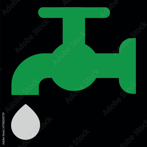 Green Water Faucet with Droplet Vector Icon