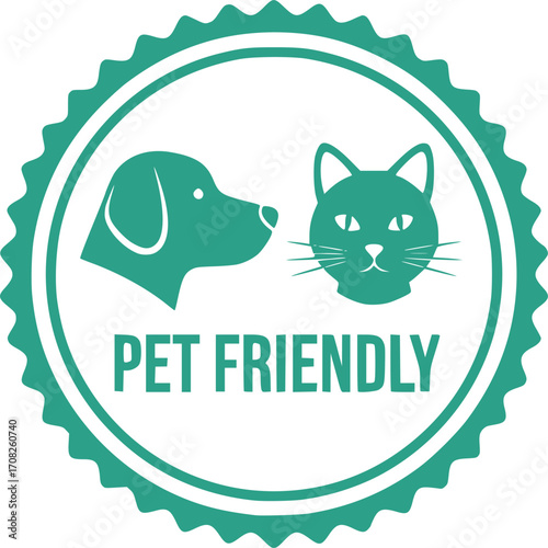 Circular pet friendly badge emblem with dog and cat icons blue stamp vector