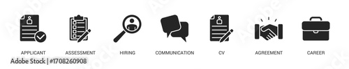 Job Interview Glyph Icon Set. Vector Illustration Concept With Some Icons. Designed In Glyph Style