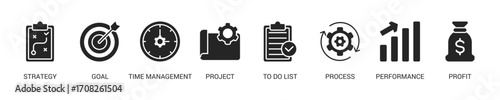 Productivity Glyph Icon Set. Vector Illustration Concept With Some Icons. Designed In Glyph Style