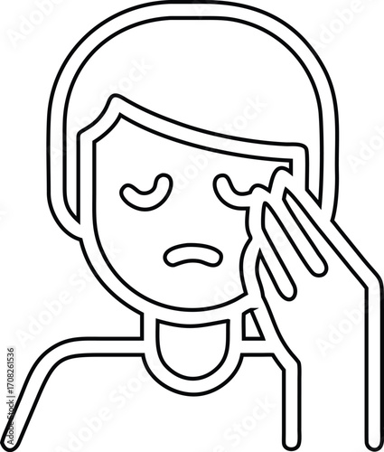 Sad person touching eye crying tears