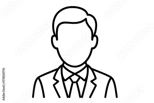 Businessman user icon. Faceless anonymous person head. Male profile avatar. Vector line art illustration for web design, apps. Corporate professional business man outline.