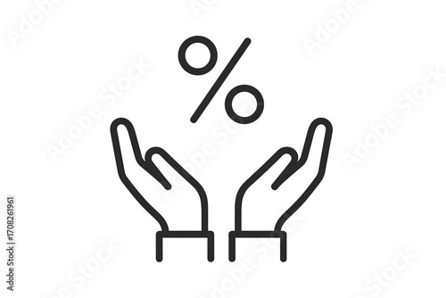 Hands holding percent symbol. Financial concept. Discount, sale, promotion. Special offer. Loan interest rate. Credit cashback. Investment return. Profit. Commission. Percentage.