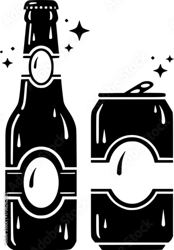 Refreshing beer bottle and can beverage drink alcohol refreshment beverage vector