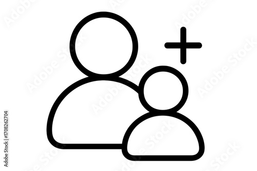 Add user icon, new contact symbol for apps, web design. Vector outline graphic for creating a new member, friend request, joining a community, or a referral program. People profile sign.