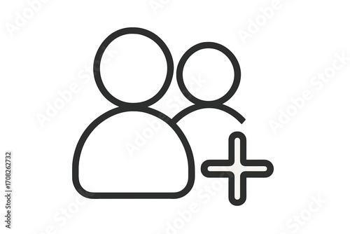 Add user, new member, or join group icon. Simple line vector for community, teamwork, and social media concepts. Follow, subscribe button for web, app ui. HR, recruitment sign.
