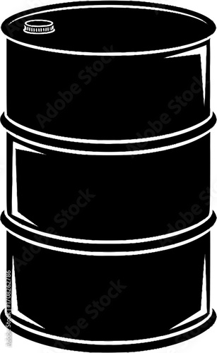 Black industrial barrel vector illustration oil drum container fuel storage hazardous material liquid transport isolated graphic