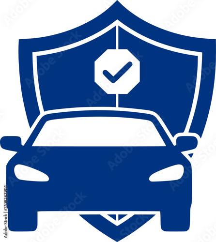 Car insurance protection shield vector illustration vehicle safety secure auto coverage transport guarantee icon