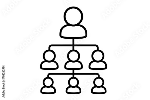 Organizational chart icon. Business hierarchy and corporate structure concept. Teamwork, management, and leadership. Company organization pyramid. People network connection.