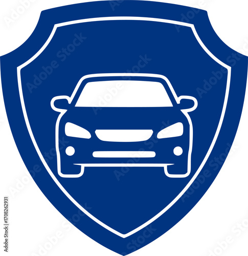 Car insurance protection shield vector illustration vehicle safety secure auto coverage transport guarantee icon