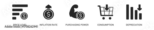 Inflation Glyph Icon Set. Vector Illustration Concept With Some Icons. Designed In Glyph Style