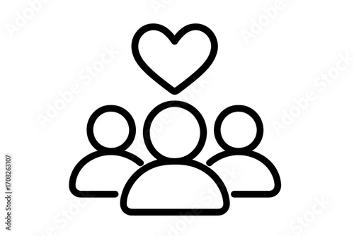Customer satisfaction icon with users group and heart. Metaphor for positive feedback, client appreciation, and brand loyalty. User engagement concept for web and apps. CRM.