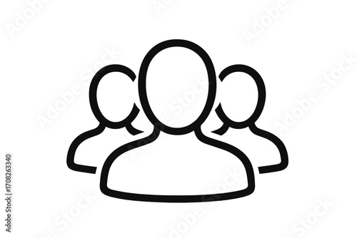 Group of people icon for web and graphic design. Teamwork, community, and leadership symbol. User profile avatar pictogram. Social network members or team. Crowd silhouette vector.