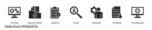 Document Management Glyph Icon Set. Vector Illustration Concept With Some Icons. Designed In Glyph Style