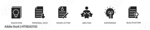 Curriculum Vitae Glyph Icon Set. Vector Illustration Concept With Some Icons. Designed In Glyph Style