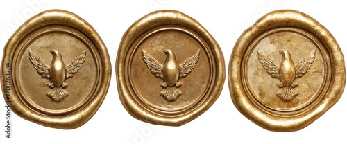 Three gold wax seals with a dove motif