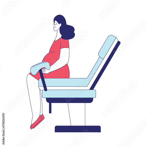 Medicine with Pregnant Woman Patient on Gynecologist Chair Vector Illustration