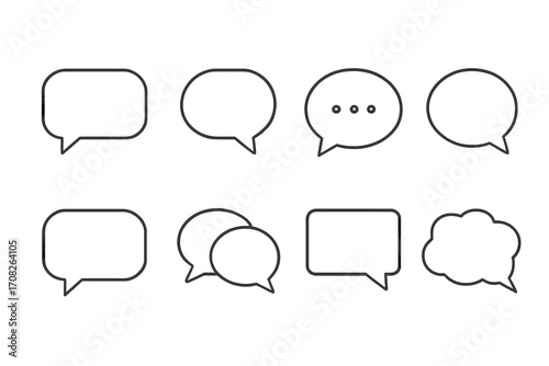 Speech bubble line icon pack, minimalistic linear speech bubble set for web design, apps, banners, social network, cards, vector cartoon illustration, communication symbols