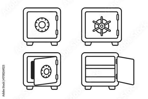 Various cube safe box icons collection with editable stroke, perfect for infographics, articles, books, flyers, banners, secure storage and protection vector cartoon illustration
