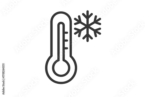 Minimalistic thermometer icon with snowflake, cold temperature symbol, winter weather vector, frost indicator sign for web design, apps, banners, social media, cards, and graphics
