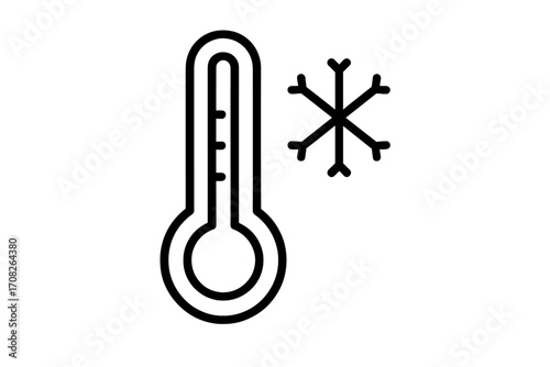 Minimalistic Thermometer with Snowflake Icon, Cold Temperature Symbol, Weather Outline Vector, Winter Climate Illustration for Web, Apps, Banners, Social Media, Cards Design