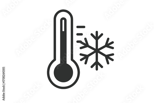 Minimalistic thermometer with snowflake icon, cold temperature symbol, winter weather vector illustration for web design, apps, banners, social media, and cards